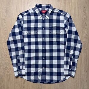 Supreme Cotton Checkered Long Sleeve Buttonup Shirt Mens XL Navy Blue White